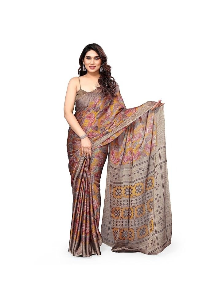 مملكة الإكسسوارات ساري نسائي مصمم من الشيفون بطبعات الأزهار مع قطعة بلوزة - Image 1