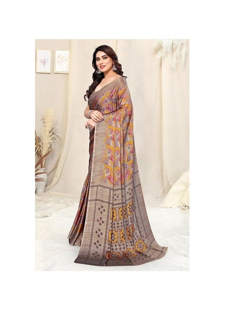 مملكة الإكسسوارات ساري نسائي مصمم من الشيفون بطبعات الأزهار مع قطعة بلوزة - Image 4