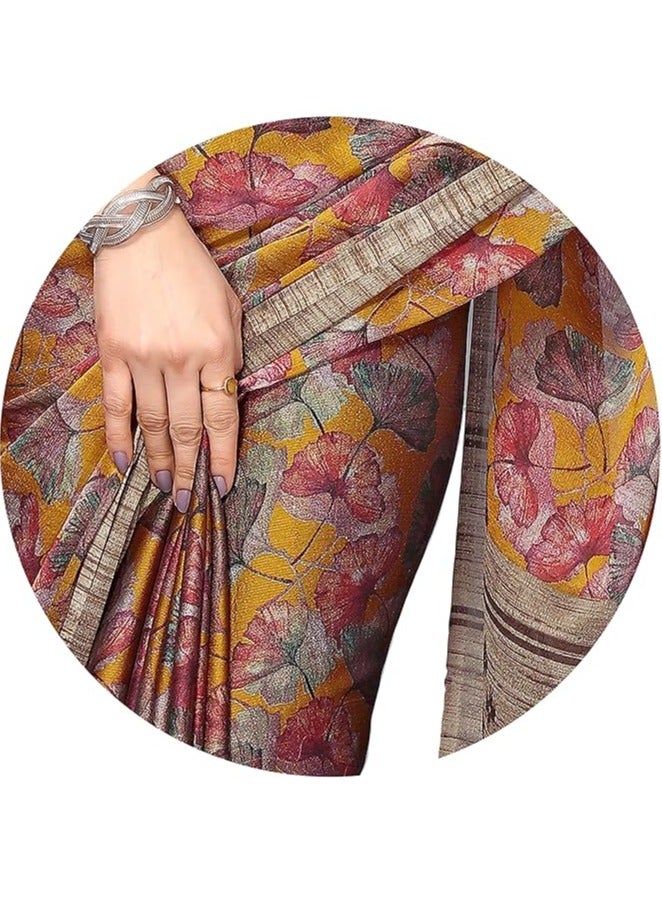 مملكة الإكسسوارات ساري نسائي مصمم من الشيفون بطبعات الأزهار مع قطعة بلوزة - Image 5