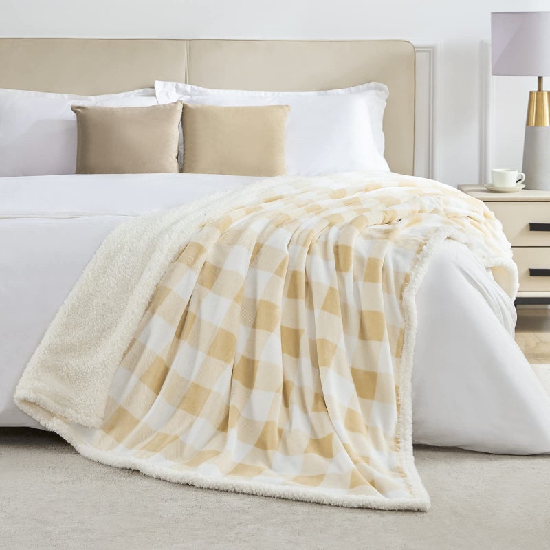 BEAUTEX Sherpa Fleece Throw Blanket  Super Soft Warm Buffalo Plaid Plush Blankets and Throws  Lightweight Cozy Fuzzy Blanket for Couch Sofa Bed (Beige  Throw 50"" x 60"") - Image 4