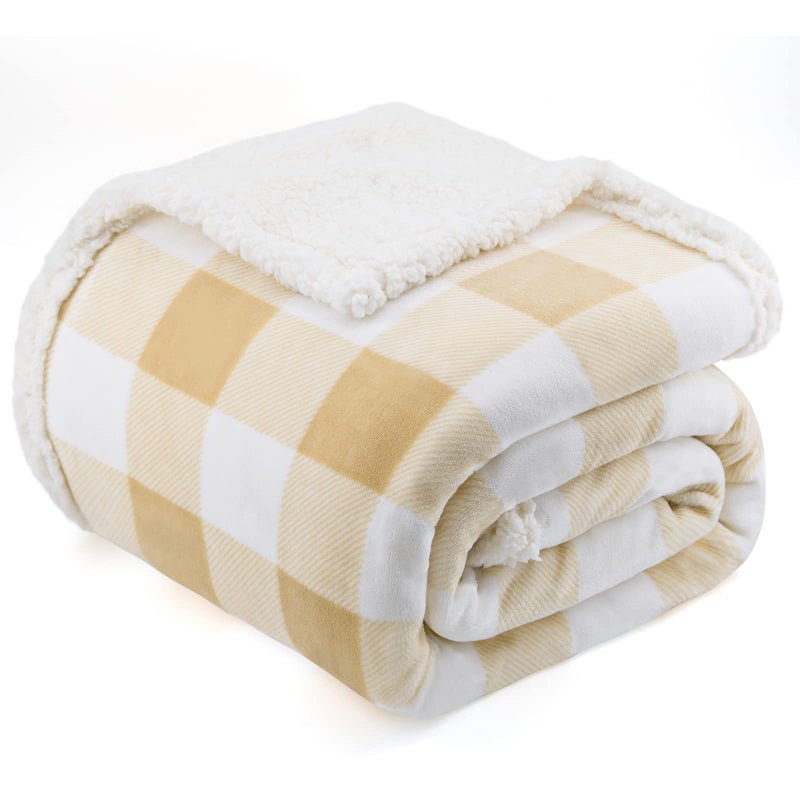 BEAUTEX Sherpa Fleece Throw Blanket  Super Soft Warm Buffalo Plaid Plush Blankets and Throws  Lightweight Cozy Fuzzy Blanket for Couch Sofa Bed (Beige  Throw 50"" x 60"") - Image 1