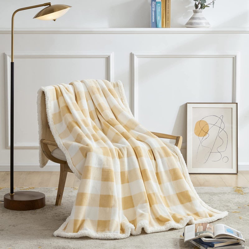 BEAUTEX Sherpa Fleece Throw Blanket  Super Soft Warm Buffalo Plaid Plush Blankets and Throws  Lightweight Cozy Fuzzy Blanket for Couch Sofa Bed (Beige  Throw 50"" x 60"") - Image 2