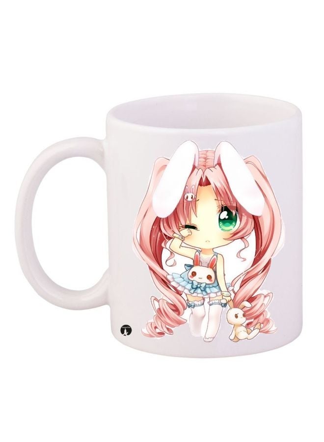 RYN Anime Girl Printed Coffee Mug White/Pink/Blue 11ounce
