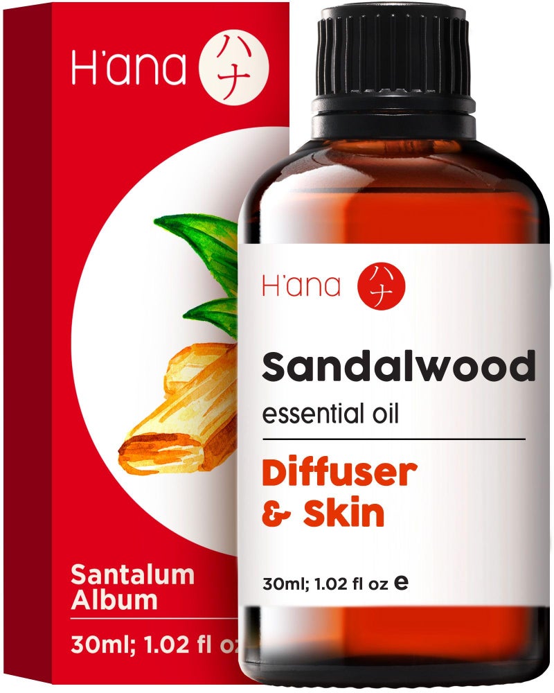 hana H’ana Sandalwood Essential Oil - 100% Pure and Natural Sandalwood Oil for Skin, Diffuser, Hair, Massage and Perfume - with a Warm, Woody Scent (1 Fl Oz) - Image 1