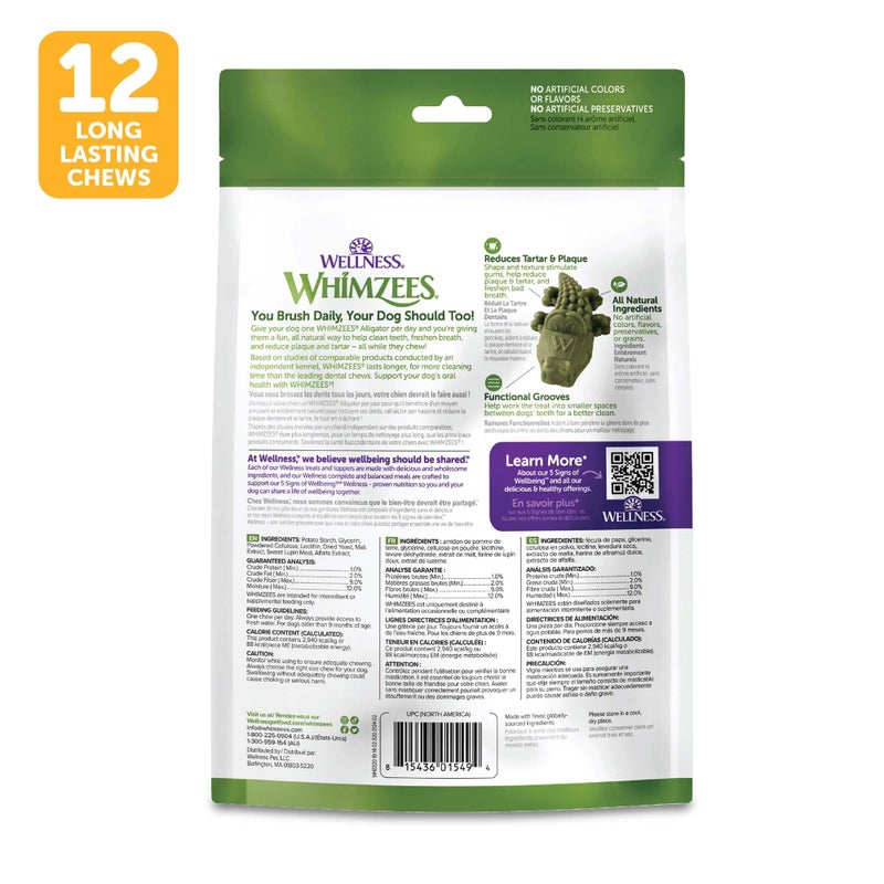 Whimzees Wellness Alligator Dog Dental Treats, Natural Chews, Medium Size, (12 Count) - Image 2