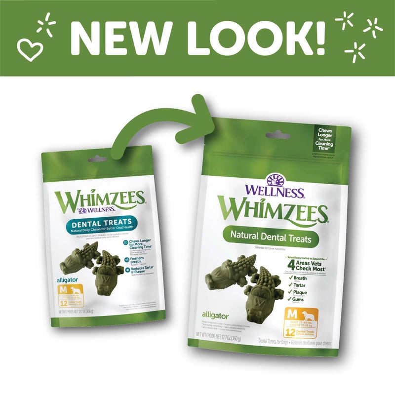 Whimzees Wellness Alligator Dog Dental Treats, Natural Chews, Medium Size, (12 Count) - Image 3