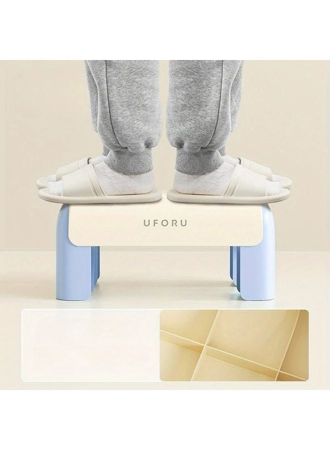 Train Design Step Stool Heavy Duty Non Slip Plastic Storage Ottoman in Cream White - Image 3