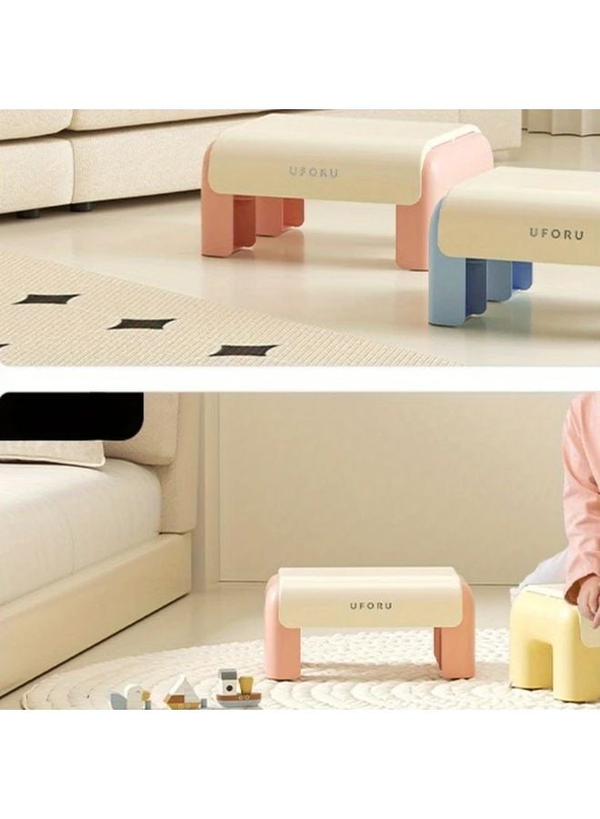 Train Design Step Stool Heavy Duty Non Slip Plastic Storage Ottoman in Cream White - Image 4