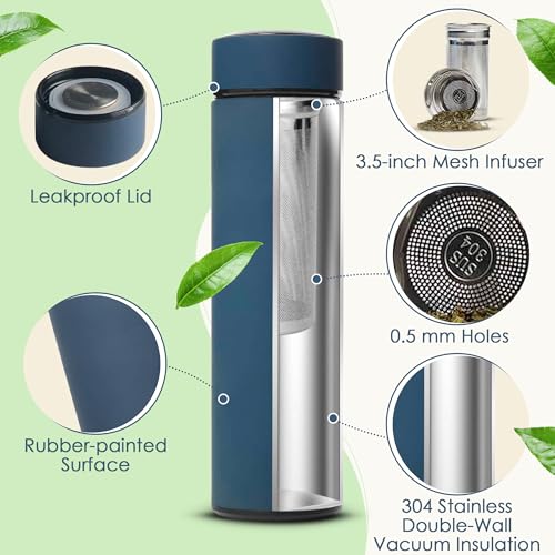 AVARO All-in-One Tea Thermos with Infuser for Loose Tea, Coffee, Fruit-Infused Water (Hot/Cold) - 16.9oz Insulated Stainless Steel Coffee Travel Mug, Tea Infuser Cup, Leakproof Tea Cup - Image 3