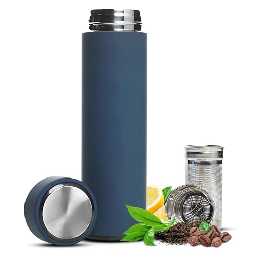 AVARO All-in-One Tea Thermos with Infuser for Loose Tea, Coffee, Fruit-Infused Water (Hot/Cold) - 16.9oz Insulated Stainless Steel Coffee Travel Mug, Tea Infuser Cup, Leakproof Tea Cup - Image 1