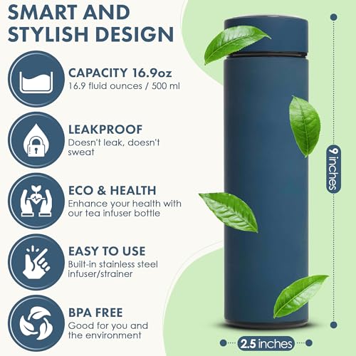 AVARO All-in-One Tea Thermos with Infuser for Loose Tea, Coffee, Fruit-Infused Water (Hot/Cold) - 16.9oz Insulated Stainless Steel Coffee Travel Mug, Tea Infuser Cup, Leakproof Tea Cup - Image 2