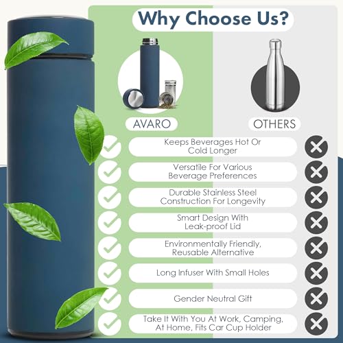 AVARO All-in-One Tea Thermos with Infuser for Loose Tea, Coffee, Fruit-Infused Water (Hot/Cold) - 16.9oz Insulated Stainless Steel Coffee Travel Mug, Tea Infuser Cup, Leakproof Tea Cup - Image 5