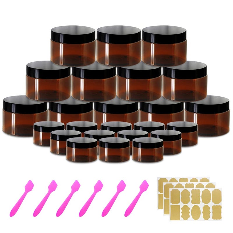AMORIX 4oz Plastic Jars with Lids 4 oz Amber Plastic Containers with Lids + 20g Sample Containers (Set of 24) Airtight Container for Lip Scrub, Body Butters, Cream, Slime, Craft Storage - Image 1