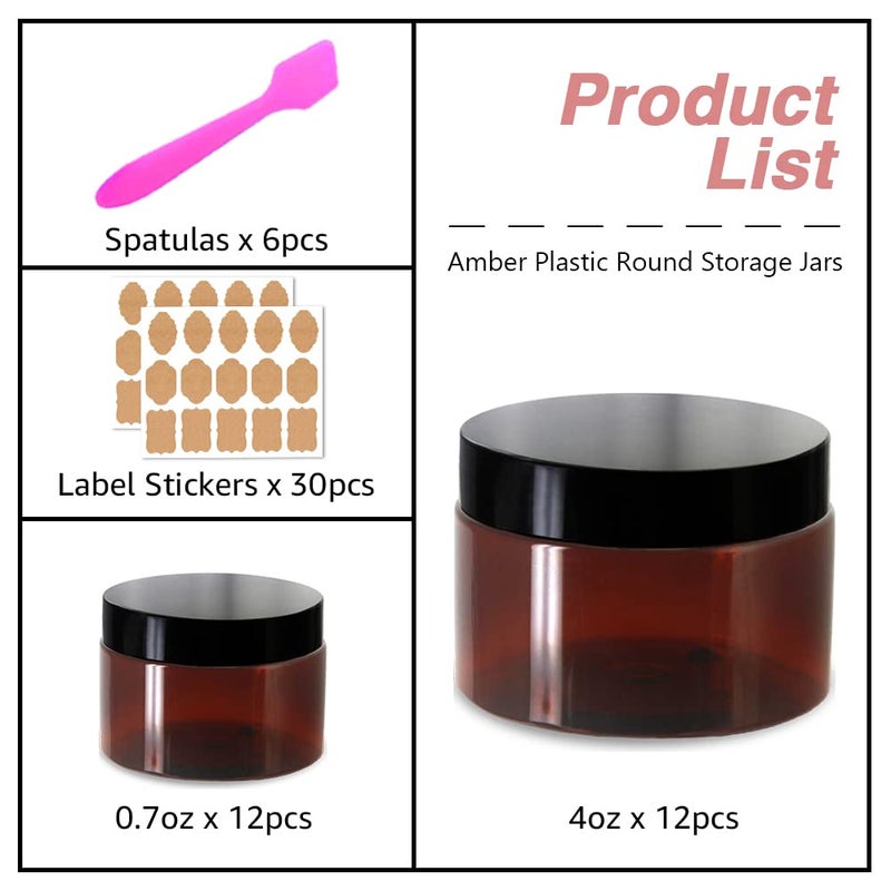 AMORIX 4oz Plastic Jars with Lids 4 oz Amber Plastic Containers with Lids + 20g Sample Containers (Set of 24) Airtight Container for Lip Scrub, Body Butters, Cream, Slime, Craft Storage - Image 4