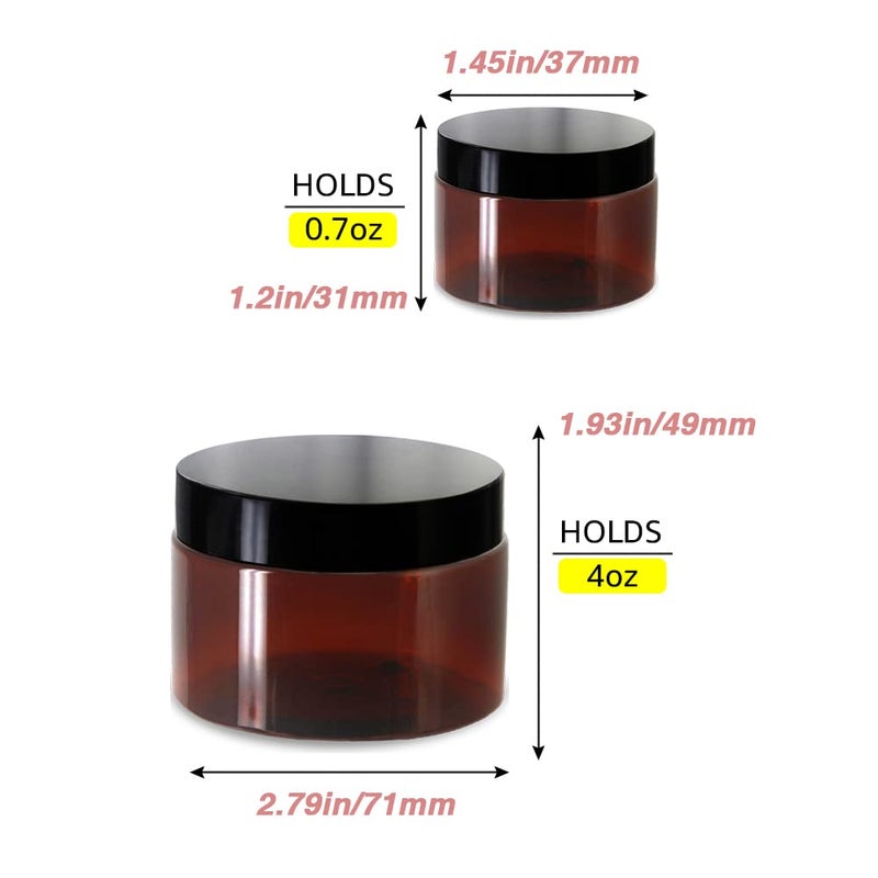 AMORIX 4oz Plastic Jars with Lids 4 oz Amber Plastic Containers with Lids + 20g Sample Containers (Set of 24) Airtight Container for Lip Scrub, Body Butters, Cream, Slime, Craft Storage - Image 2