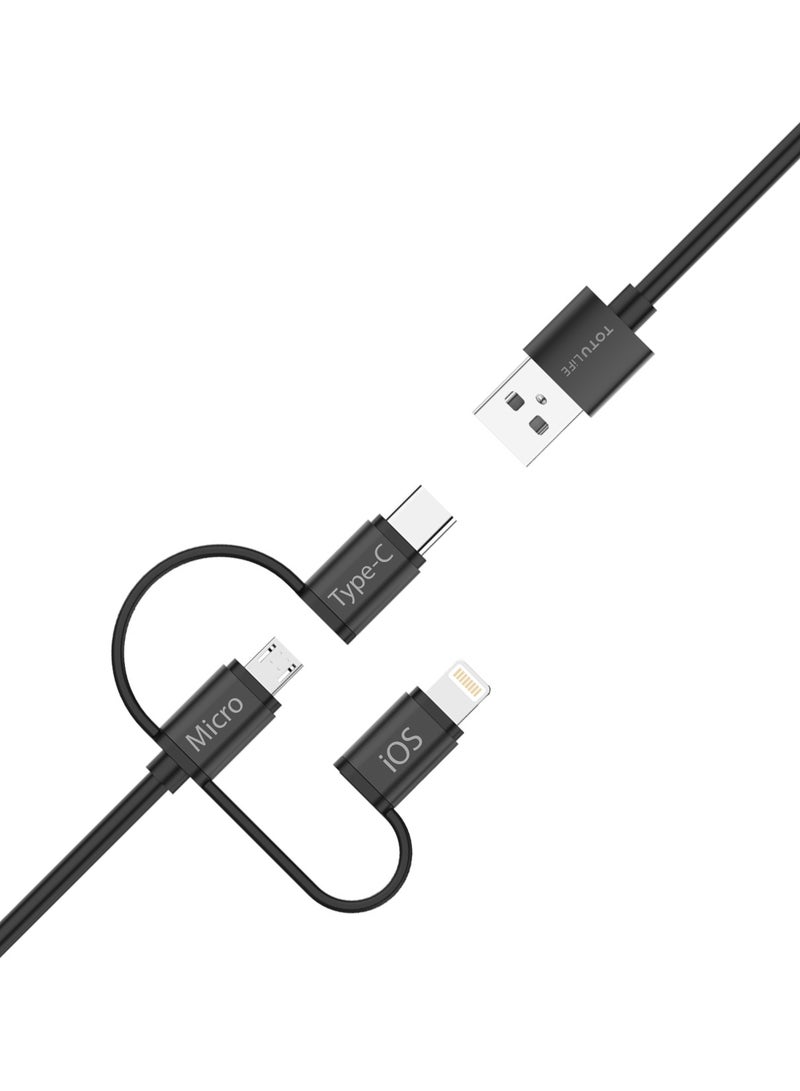 Totulife كابل شحن سريع 3 في 1 من Pure Series – ميكرو USB، لايتنينغ و Type-C – متوافق مع 18W للهواتف والأجهزة - Image 4