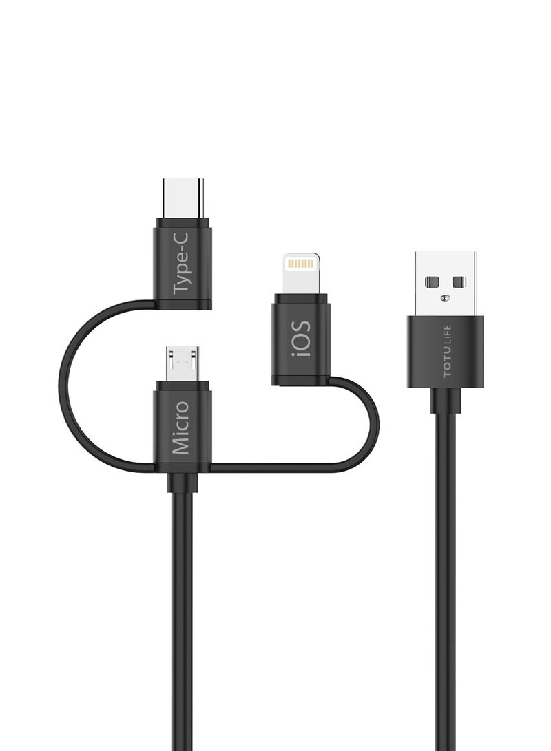 Totulife كابل شحن سريع 3 في 1 من Pure Series – ميكرو USB، لايتنينغ و Type-C – متوافق مع 18W للهواتف والأجهزة - Image 1