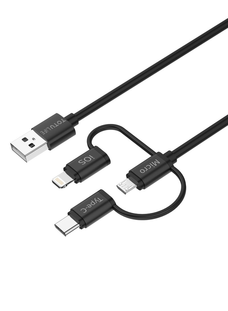 Totulife كابل شحن سريع 3 في 1 من Pure Series – ميكرو USB، لايتنينغ و Type-C – متوافق مع 18W للهواتف والأجهزة - Image 2