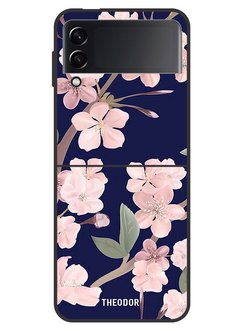 Theodor Protective Case Cover For Samsung Galaxy Z FlIP 4 5G    Pink Flowers In Blue Background - Image 1
