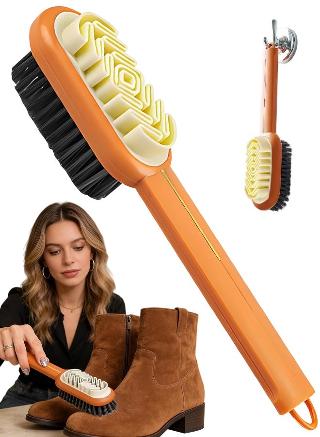 2‑in‑1 Long Handle Orange Shoe Brush 360° Cleaning Tool For Suede Nubuck - Image 1