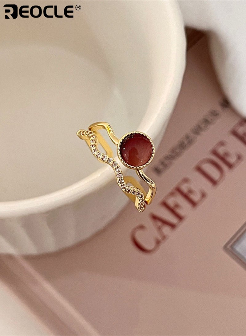 REOCLE Women's Ring Open Adjustable Vintage Serpent & Stone Band Ring Ornate Twisted Design for Middle Ages-Themed & Daily Styling - Image 5