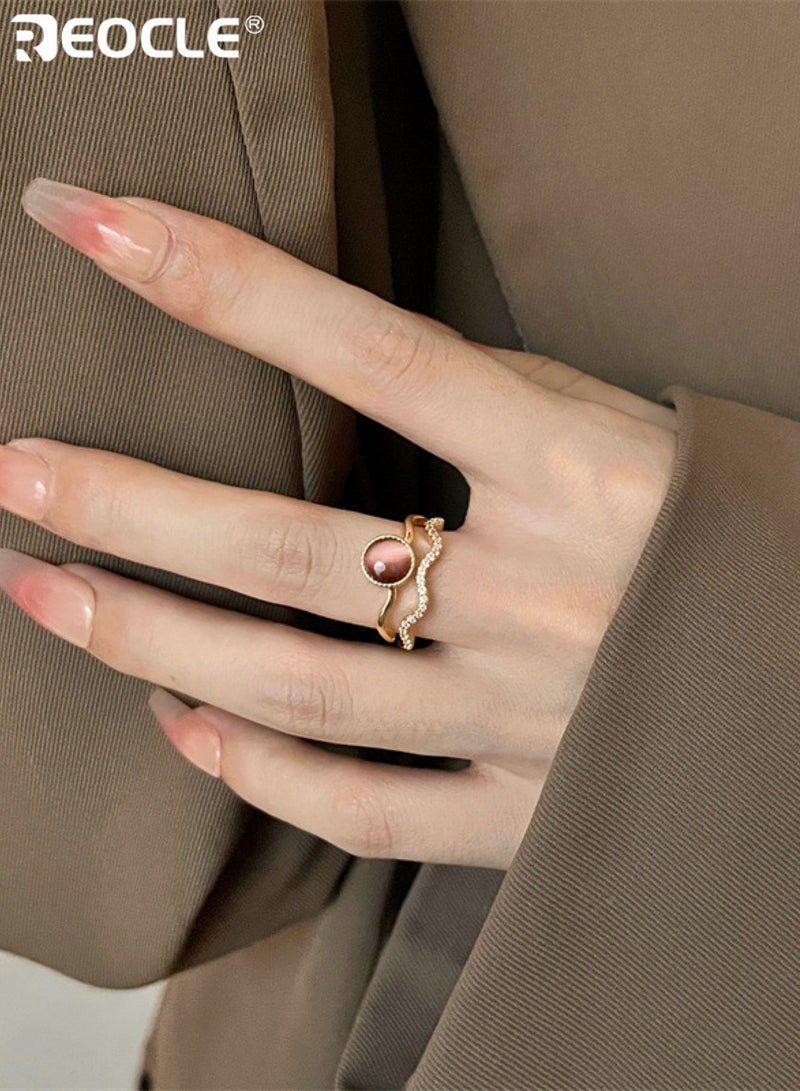 REOCLE Women's Ring Open Adjustable Vintage Serpent & Stone Band Ring Ornate Twisted Design for Middle Ages-Themed & Daily Styling - Image 3