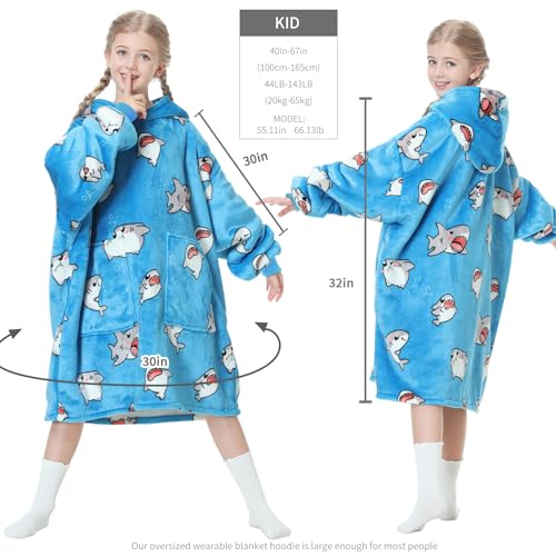 Aemicion Shark Blanket Hoodie for KidsBlue Wearable Blanket with Sleeves Fun Animal Themed Hooded for Boys Girls Cozy Fleece Gift for Play Lounging - Image 3