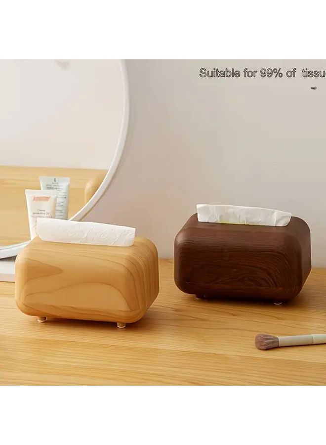Dark Wood Grain Magnetic Tissue Box Stylish Round Square Designs For Home Decor - Image 1