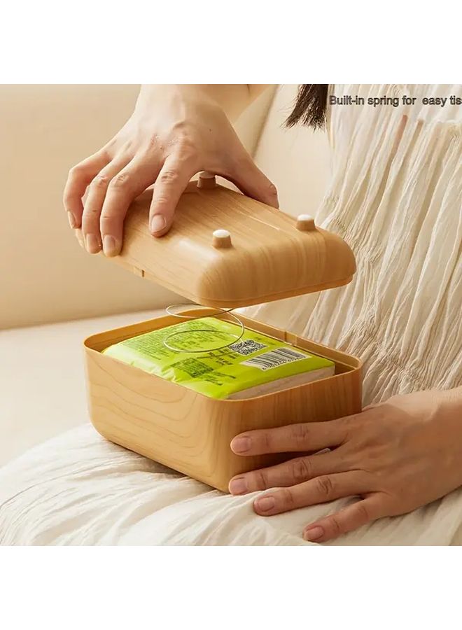 Dark Wood Grain Magnetic Tissue Box Stylish Round Square Designs For Home Decor - Image 2