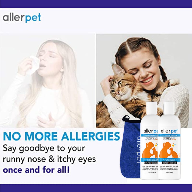 Allerpet مزيل شعر القطط Allerpet مع قفاز تطبيق مجاني - تقليل فعال لشعر القطط - حل مضاد للحساسية مصنوع في الولايات المتحدة - عبوتين (12 أونصة) - Image 3