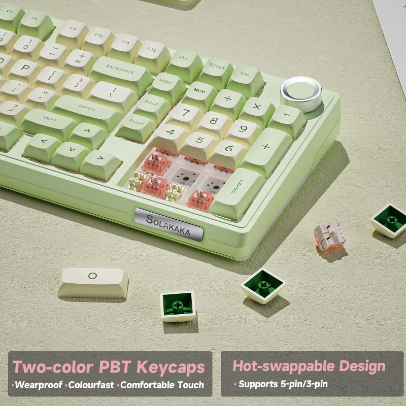 SOLAKAKA KI99 Pro Wireless Mechanical Keyboard Quiet Switch,Hot Swappable Pre-Lubed Switches Silent Keyboard with RGB Backlit,Gasket Structure Computer Gaming Keyboards(GreenWhite, Silent Switch) - Image 4
