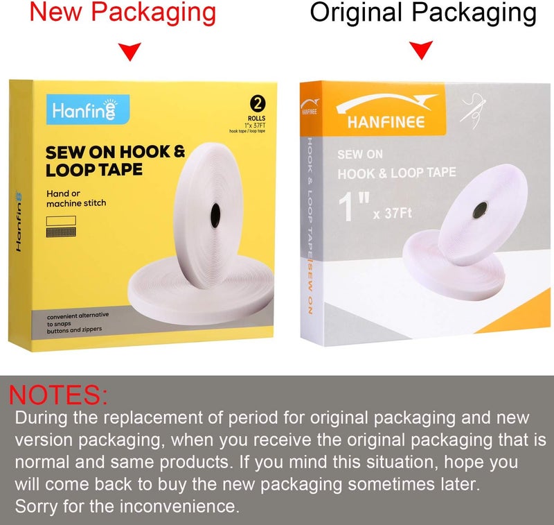Hanfinee 1 Inch Width Sew on Hook and Loop Tape, Non-Adhesive Nylon Fabric Fastener Interlocking Tape for Sewing Crafts DIY,Clothes,Shoes (White,37ft) - Image 2
