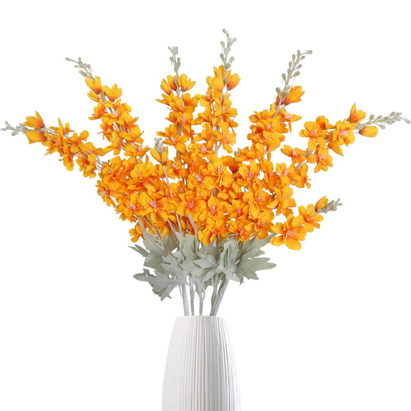 IPOPU Delphinium Flowers Artificial Flowers 6 pcs Orange Larkspur Flower 335 in Long Stem Artificial Flowers for Tall Vase Silk Flowers for Home Garden Wedding Arrangement Orange