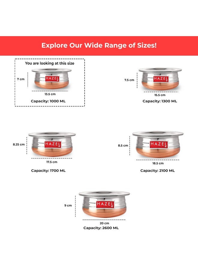 Hazel وعاء هازيل النحاسي السفلي مع غطاء | وعاء طهي من الفولاذ المقاوم للصدأ (1000 مل) - Image 3