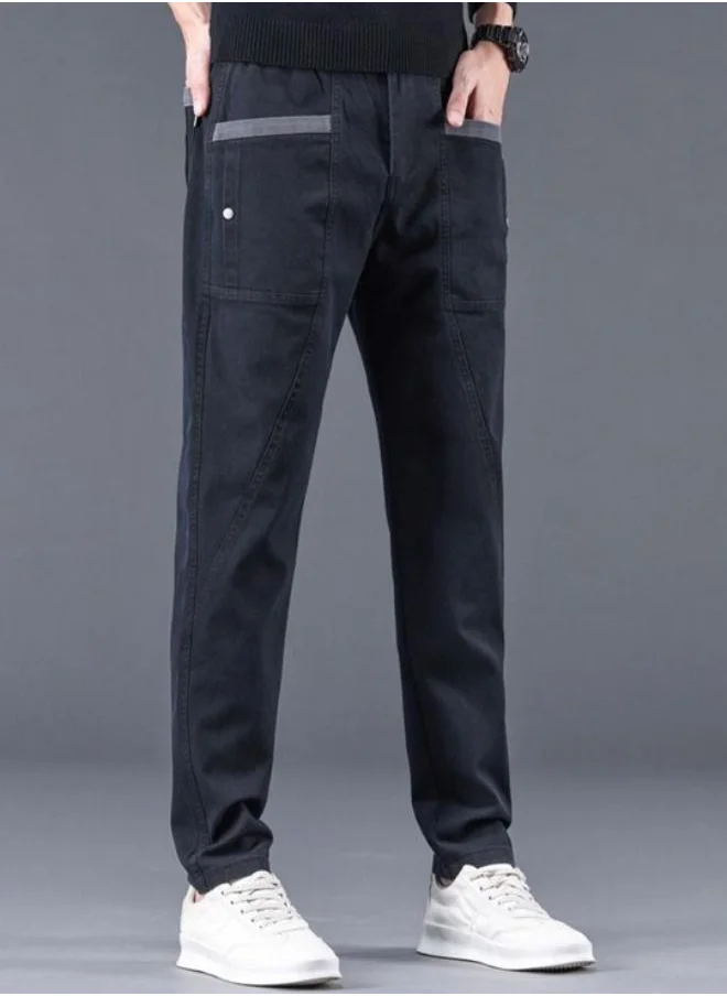 YUNIQEE Black Slim Fit Mid-Rise Trousers