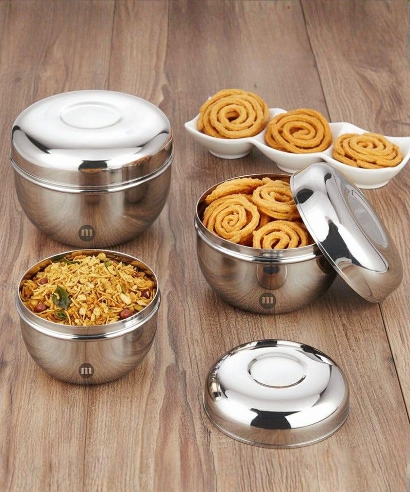 MARU Steel Kitchen Storage Container Set | Apple Shape Steel Dabba with Lid | Heavy Gauge Mirror Finish | Airtight Stackable Containers for Kitchen & Fridge Storage | 500ml, 750ml, 1200ml - Image 1