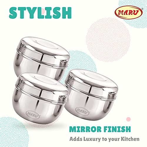 MARU Steel Kitchen Storage Container Set | Apple Shape Steel Dabba with Lid | Heavy Gauge Mirror Finish | Airtight Stackable Containers for Kitchen & Fridge Storage | 500ml, 750ml, 1200ml - Image 5