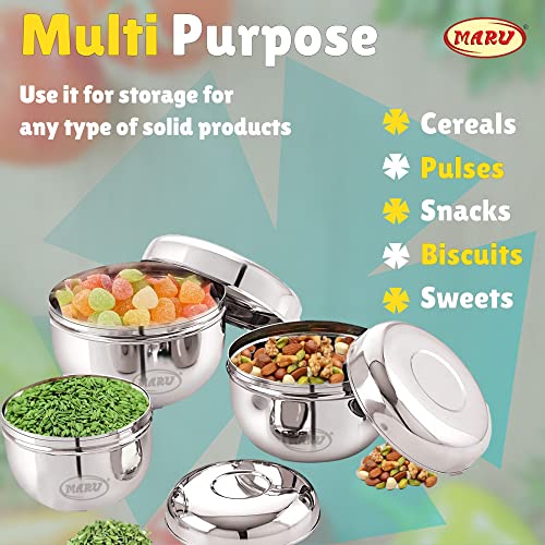 MARU Steel Kitchen Storage Container Set | Apple Shape Steel Dabba with Lid | Heavy Gauge Mirror Finish | Airtight Stackable Containers for Kitchen & Fridge Storage | 500ml, 750ml, 1200ml - Image 3