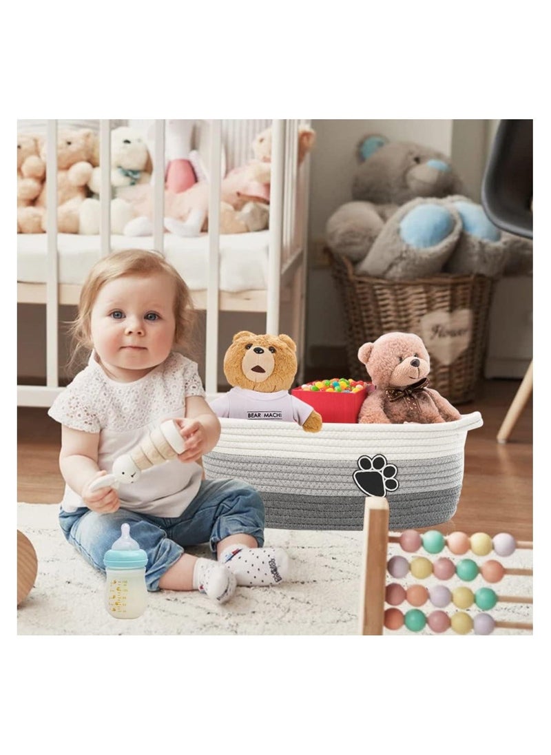 Generic Woven Cotton Rope Storage Basket Laundry Basket Organizer Small Baskets for Organizing Rope Storage Basket with Handle Cute Cotton Basket Nursery Gift Dog Toy Storage Bins Toy Organizer  - Image 3