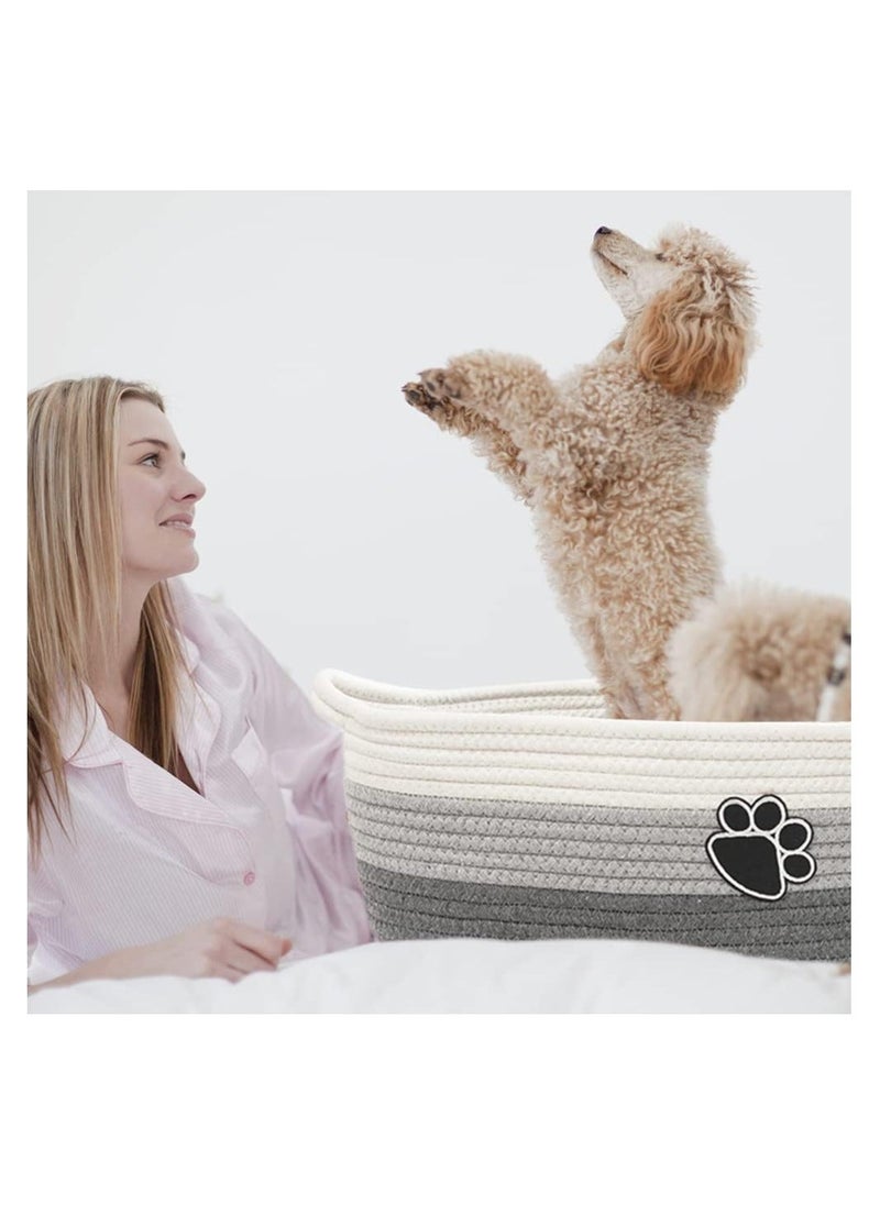 Generic Woven Cotton Rope Storage Basket Laundry Basket Organizer Small Baskets for Organizing Rope Storage Basket with Handle Cute Cotton Basket Nursery Gift Dog Toy Storage Bins Toy Organizer  - Image 5