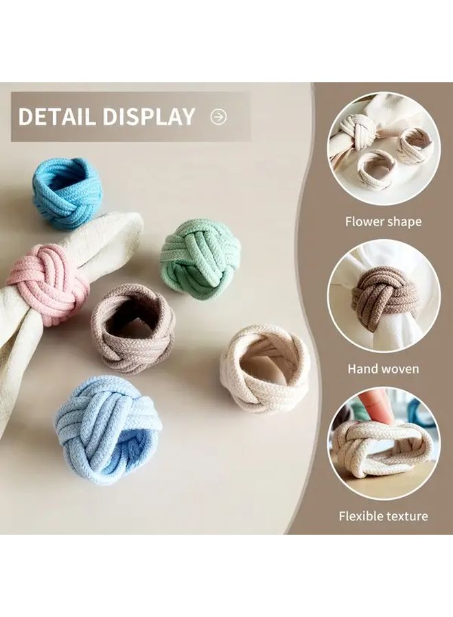 Foldable Handwoven Rope Flower Napkin Rings Set Brown 6pcs Rustic Farmhouse Table Decor - Image 4