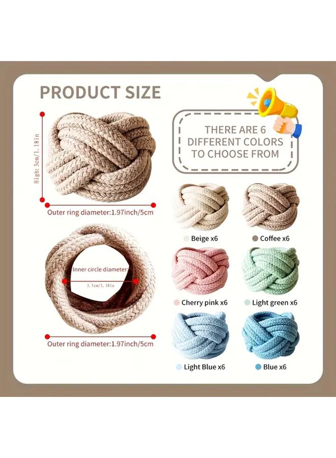 Foldable Handwoven Rope Flower Napkin Rings Set Brown 6pcs Rustic Farmhouse Table Decor - Image 2