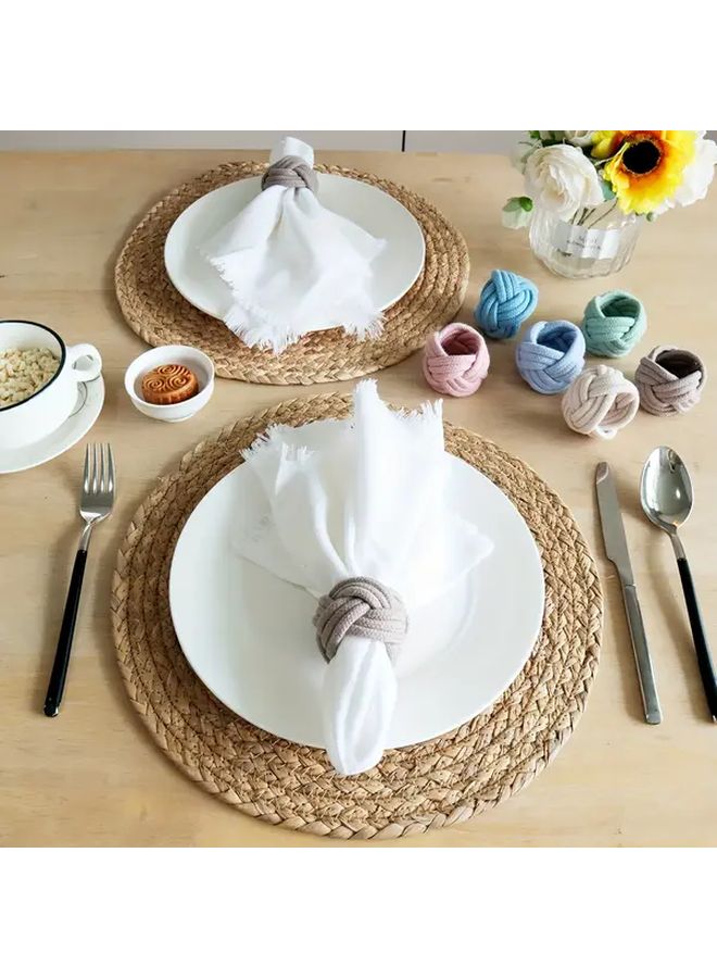 Foldable Handwoven Rope Flower Napkin Rings Set Brown 6pcs Rustic Farmhouse Table Decor - Image 1