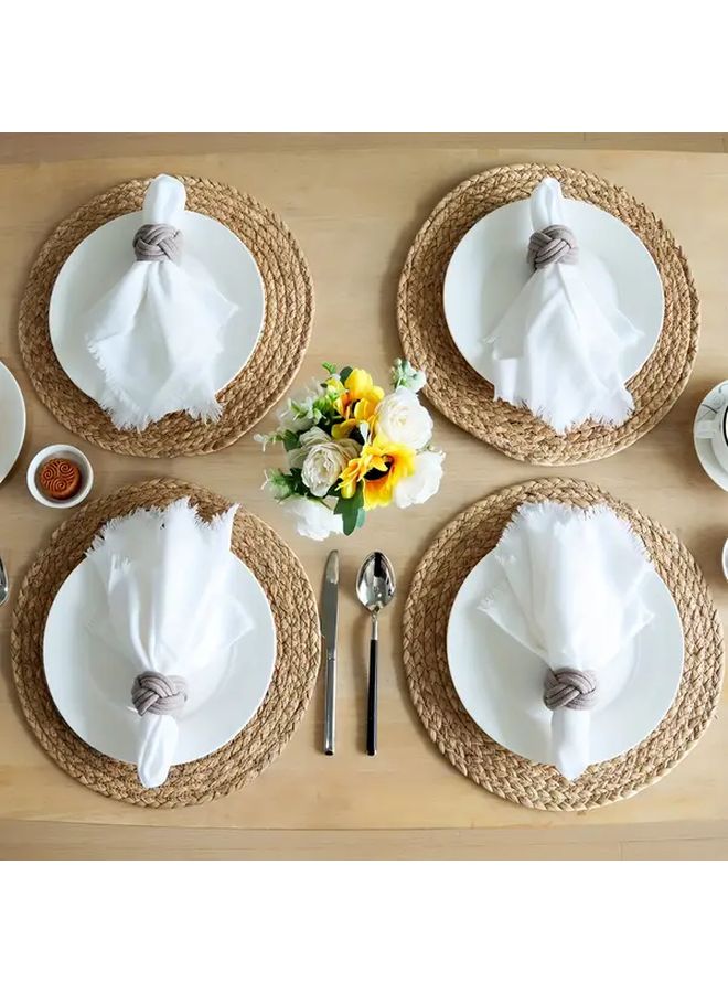 Foldable Handwoven Rope Flower Napkin Rings Set Brown 6pcs Rustic Farmhouse Table Decor - Image 3