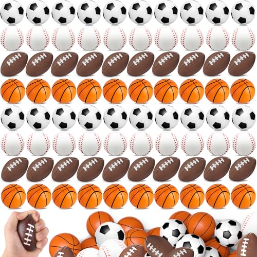 Oleitodh 96 Pieces Sports Stress Balls for Kids Mini Footballs Ball Soccer Basketball Baseball Foam Squeeze Stress Balls for Anxiety Relief Relaxation Sport Party Favor Class Prize Birthday Pet Toys - Image 1