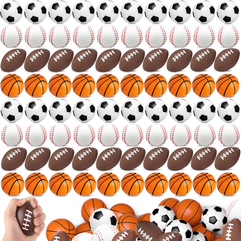 Oleitodh 96 Pieces Sports Stress Balls for Kids Mini Footballs Ball Soccer Basketball Baseball Foam Squeeze Stress Balls for Anxiety Relief Relaxation Sport Party Favor Class Prize Birthday Pet Toys - Image 3