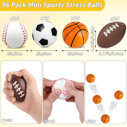 Oleitodh 96 Pieces Sports Stress Balls for Kids Mini Footballs Ball Soccer Basketball Baseball Foam Squeeze Stress Balls for Anxiety Relief Relaxation Sport Party Favor Class Prize Birthday Pet Toys - Image 5