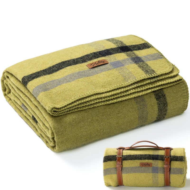 Molithe 100% Wool Blanket, 62" x 86", Warm, Thick, Washable, Military Wool Blanket, Great for Camping, Outdoors, Sporting Events, Survival Kits Azure Blue - Image 1