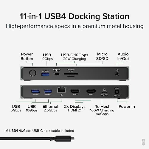 Plugable USB C Docking Station Dual Monitor, 11-in-1, USB4 40G 100W Laptop Charging Dock for Windows and Thunderbolt, 4K HDMI 2.1 upto 120Hz, 2.5Gbps Ethernet, SD Reader, 20W USB-C Charging Driverless - Image 2