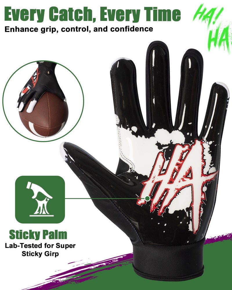 Pixel Panda Youth Football Gloves, Non-Slip Kids Football Gloves with Super Sticky Grip Palm, Breathable Wide Receiver Glove Best Gifts for Boys Girls - Image 4